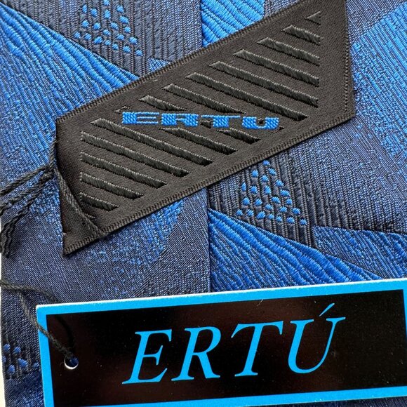 Philippe Ertu Tie 100% Silk Blue Gold Stipe Geo Japan Italy 3.75"x57-59" X5 - Picture 6 of 16